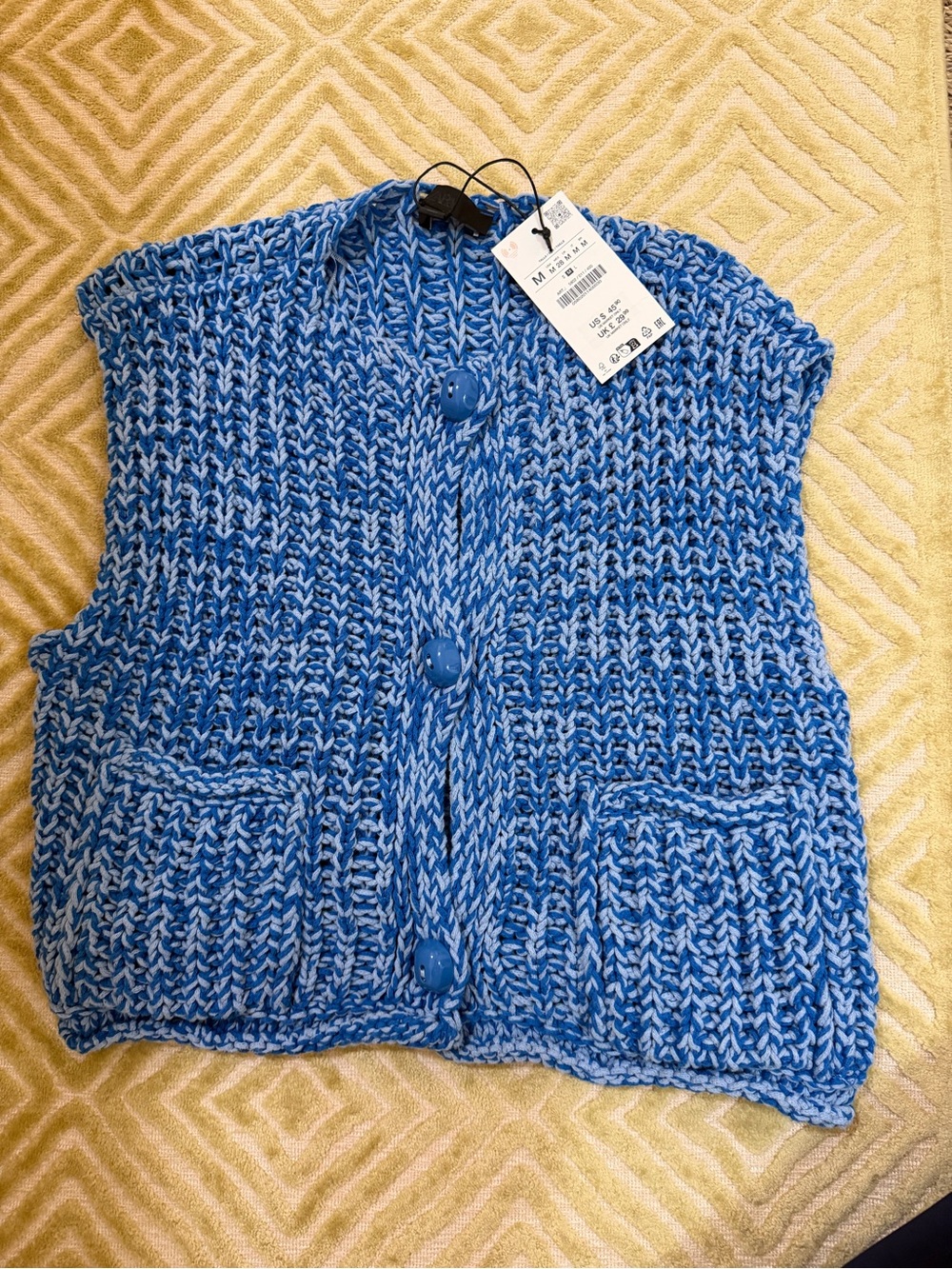 Zara Blue Marled Knit Button-Front Sweater Vest